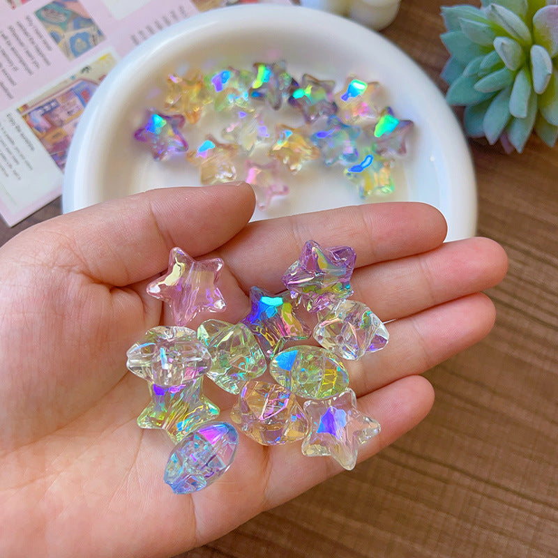 Transparent Straight Hole UV Plated Color Five-Pointed Star Beads DIY Phone Chain Accessories Wholesale Hair Tie Car Hanging Beads Pen Materials