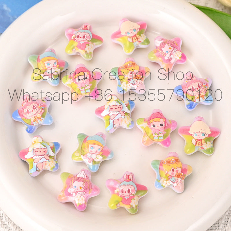 Labubu Oil Painting Star Beads Illustration Beads DIY Phone Chain Accessories Loose Beads Bag Hanging Beads Pen Materials