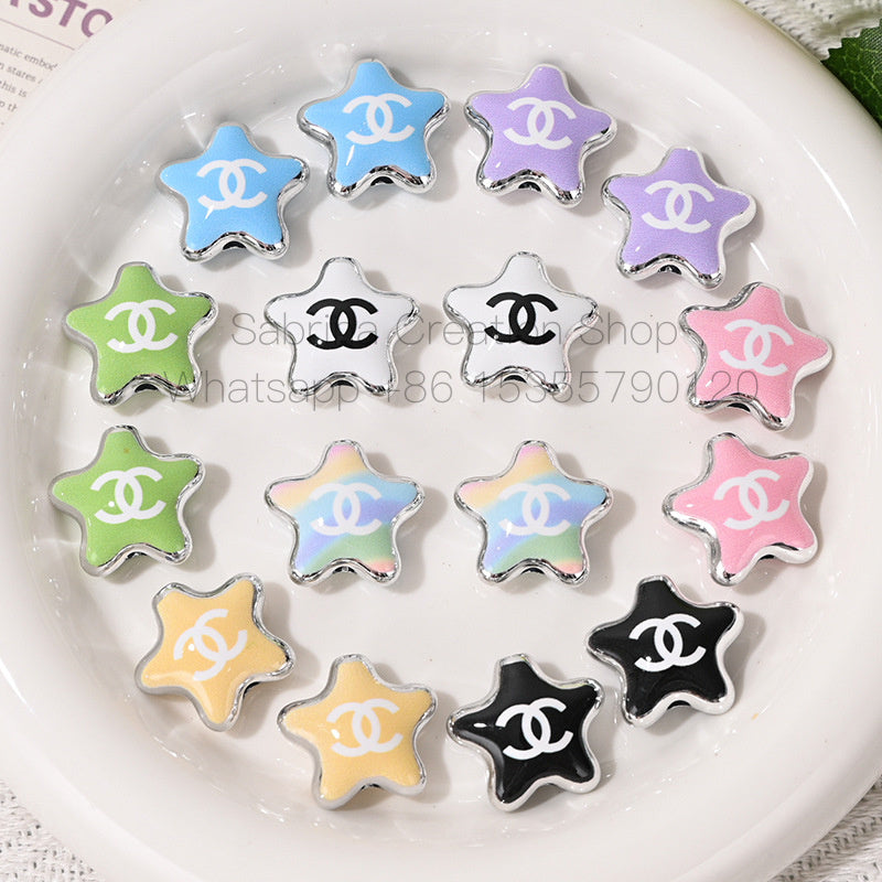 New Arrival CC Brand Double C Five-Pointed Star Hollow Beads UV Colored Double-Sided Printed DIY Mobile Phone Chain Accessories