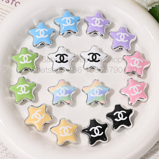 New Arrival CC Brand Double C Five-Pointed Star Hollow Beads UV Colored Double-Sided Printed DIY Mobile Phone Chain Accessories