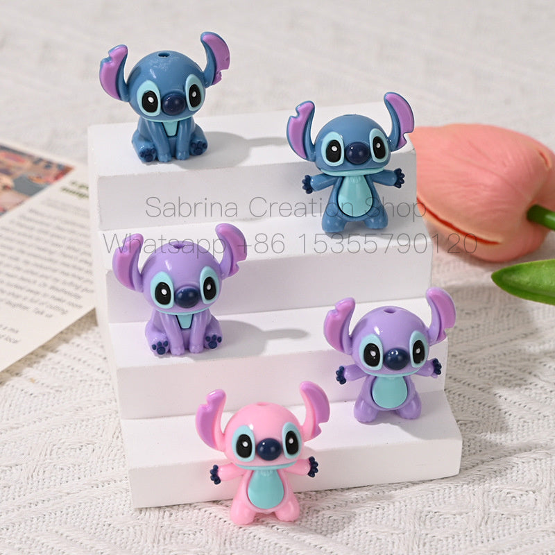 50pcs- 3D Stitch Hole-Punched 3D Cute Rubber Beads DIY Phone Chain Accessories Beaded Pen Accessories Wholesale