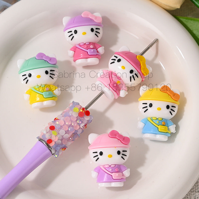 3D HK Beads Charms Dress-Up Diary KT Cat Rubber Beads with Holes Cute DIY Phone Chain Keychain Accessories Beaded Pen