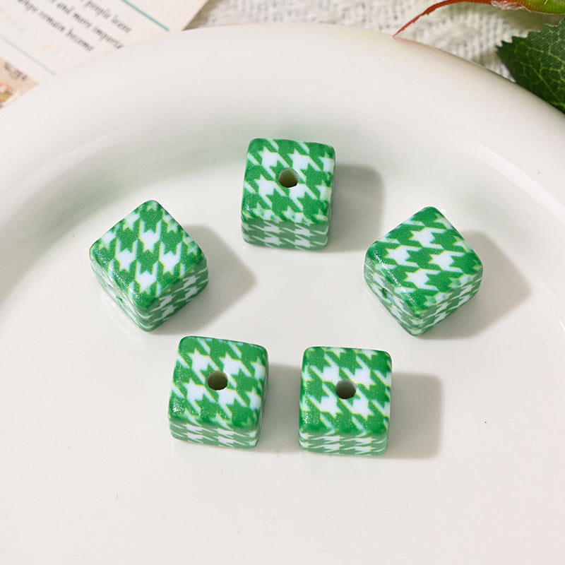 Versatile Acrylic Houndstooth 14mm Square Hole Beads DIY Phone Chain Bag Pendant Keychain Car Hanging Material