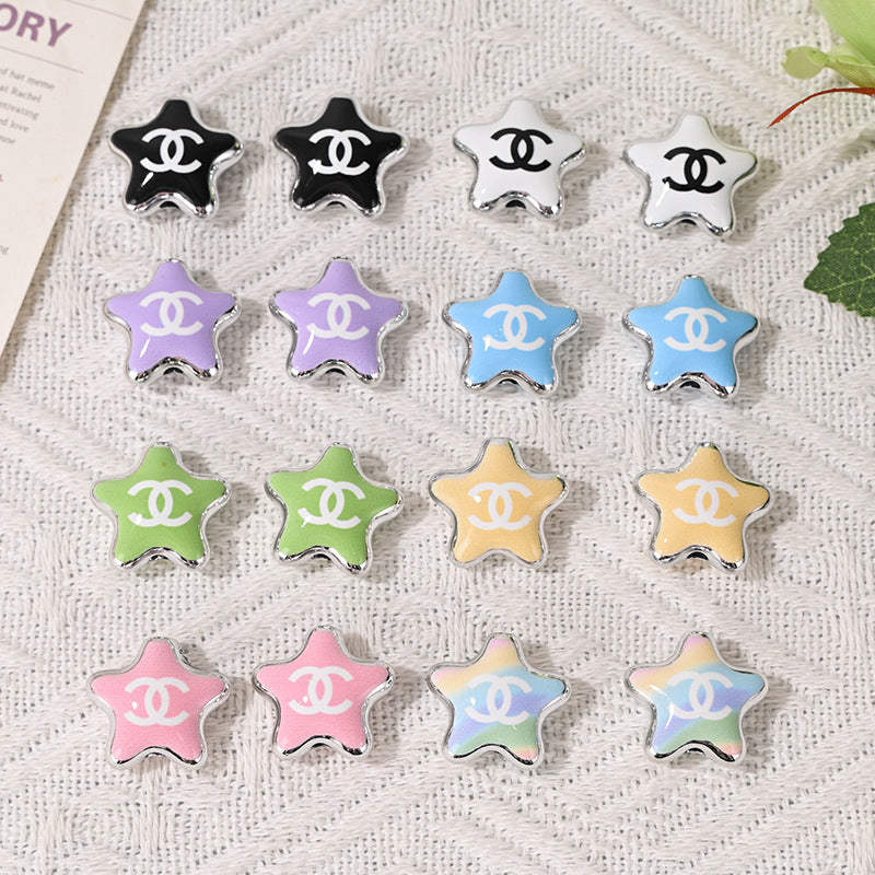New Arrival CC Brand Double C Five-Pointed Star Hollow Beads UV Colored Double-Sided Printed DIY Mobile Phone Chain Accessories