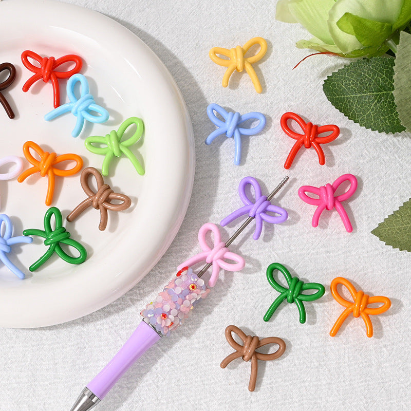 27mm Bowknot Acrylic Beads Through Hole Bow Tie DIY Phone Chain Accessories Beading Pen Materials Loose Beads