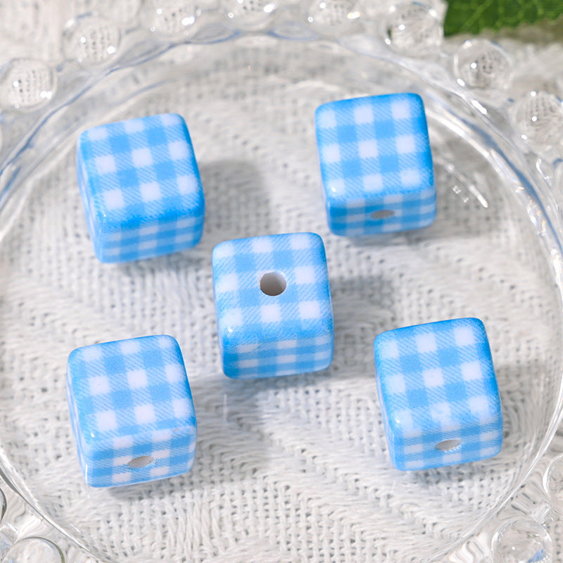 Hot-Selling Versatile Plaid Square Through-Hole Beads DIY Phone Chain Keychain Hair Rope Beaded Pen Bag Hanging Loose Beads Wholesale