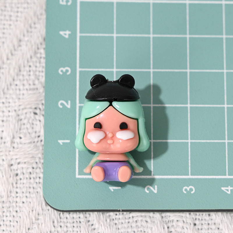 Cartoon Sitting Crying Baby Labubu with Hole Cute Rubber Beads DIY Phone Chain Accessories Soft Rubber Irregular Beads