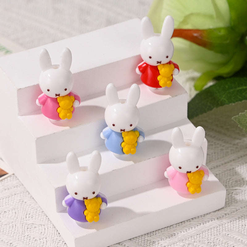 New Small Bunny Through Hole Rubber Beads Soft Glue Cute DIY Phone Chain Keychain Bag Pendant Accessories