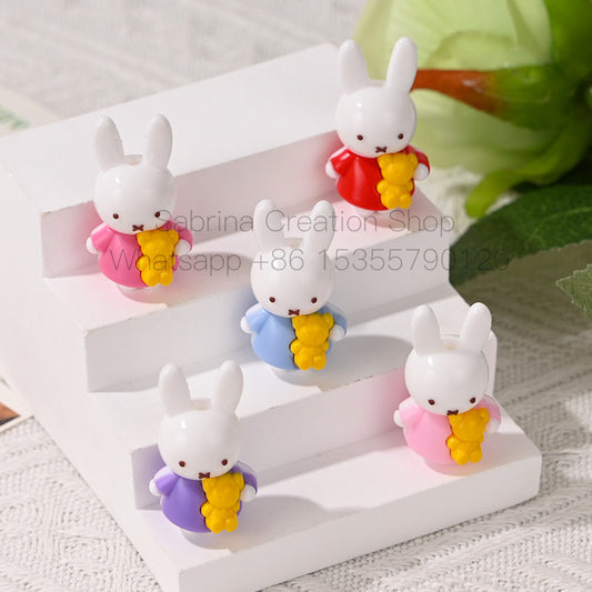 New Small Bunny Through Hole Rubber Beads Soft Glue Cute DIY Phone Chain Keychain Bag Pendant Accessories