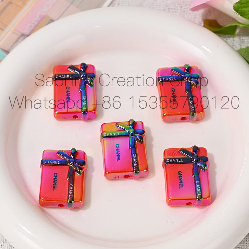 UV Electroplated Colorful Big Brand Gift Box Straight Hole Beads DIY Bead Pen Phone Chain Keychain Jewelry Material Bulk