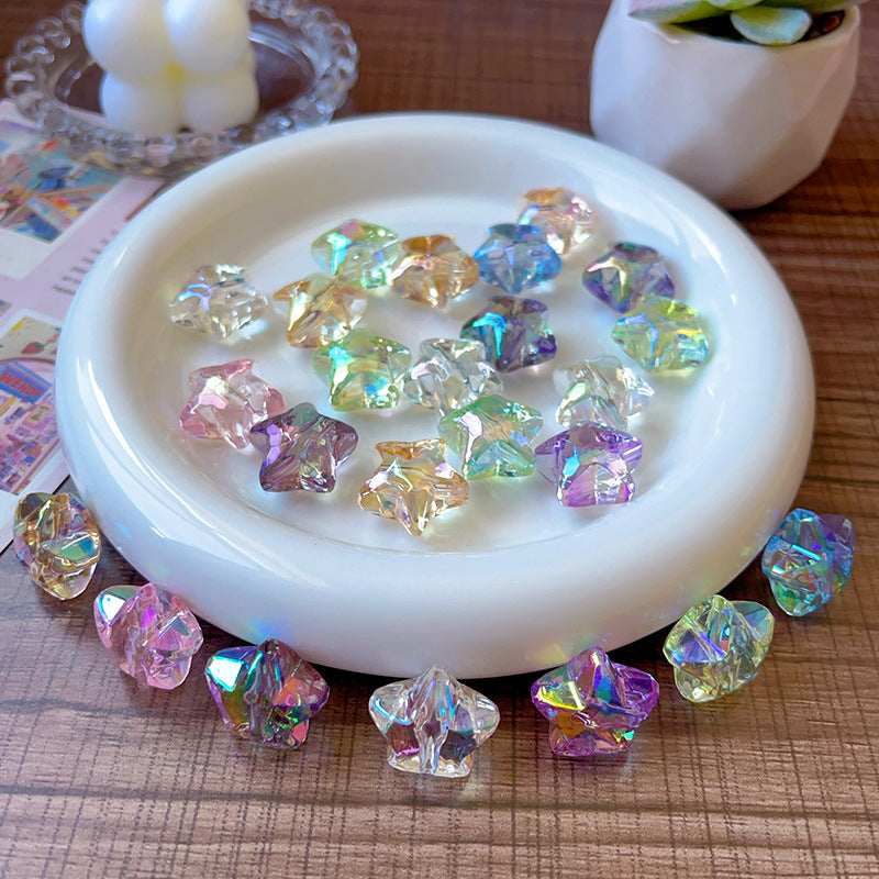 Transparent Straight Hole UV Plated Color Five-Pointed Star Beads DIY Phone Chain Accessories Wholesale Hair Tie Car Hanging Beads Pen Materials