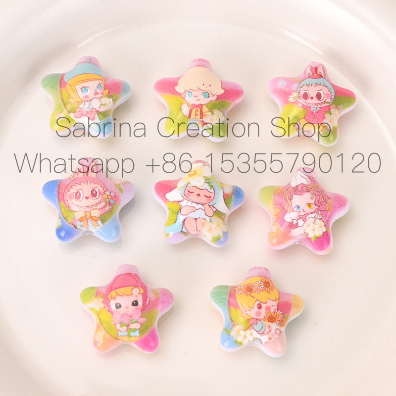 Labubu Oil Painting Star Beads Illustration Beads DIY Phone Chain Accessories Loose Beads Bag Hanging Beads Pen Materials