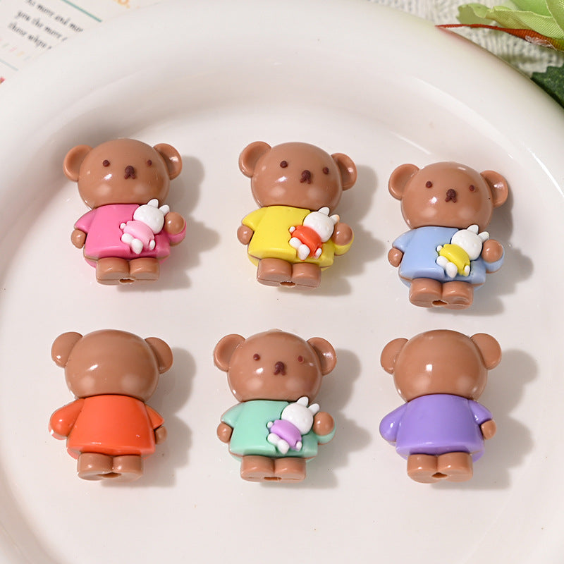 New Cartoon Soft Rubber 3D Bear Through-Hole Beads for DIY Phone Chain Keychain Bag Pendant Materials