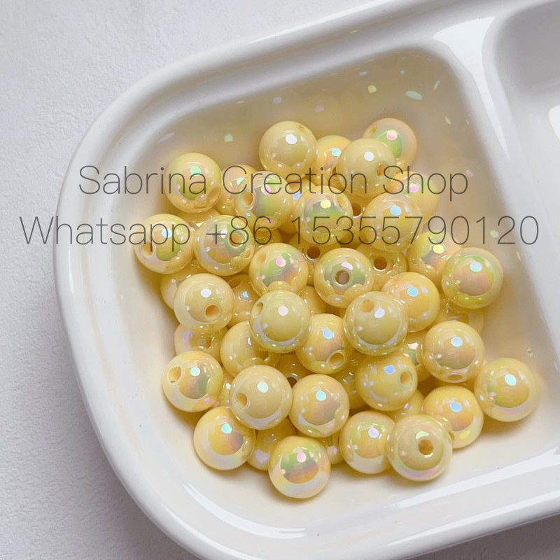 8-12mm Mabe Luminous Solid Color Straight Hole Round Beads DIY Phone Chain Necklace Beading Materials Jewelry Accessories