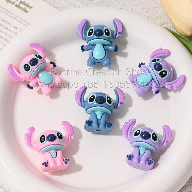 50pcs- 3D Stitch Hole-Punched 3D Cute Rubber Beads DIY Phone Chain Accessories Beaded Pen Accessories Wholesale