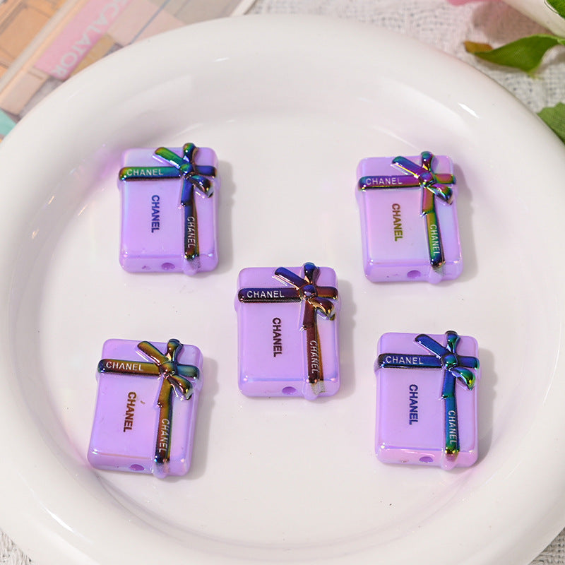 UV Electroplated Colorful Big Brand Gift Box Straight Hole Beads DIY Bead Pen Phone Chain Keychain Jewelry Material Bulk