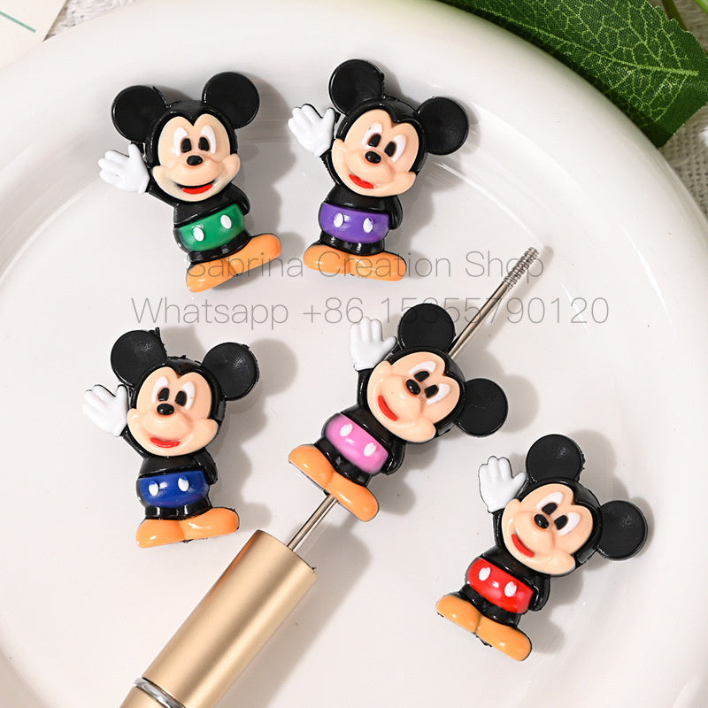 50pcs-Cartoon Mickey Minnie Rubber Beads DIY Phone Chain Accessories Craft Beads Pen Materials Through Hole Bulk