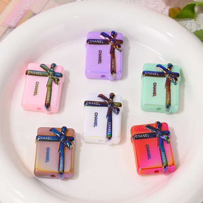 UV Electroplated Colorful Big Brand Gift Box Straight Hole Beads DIY Bead Pen Phone Chain Keychain Jewelry Material Bulk