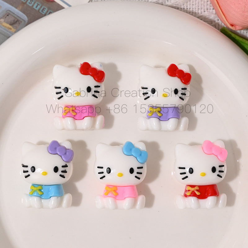 Sitting Posture Internet Celebrity Hello Kitty Cartoon Rubber Beads KT Cat Bowknot Hole Loose Beads DIY Phone Chain Accessories Wholesale