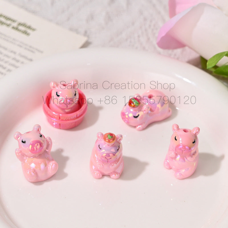 50pcs-Acrylic Heavy Hand Painted Cartoon Pig Cute Beads Car Hanger Mobile Chain DIY Accessory