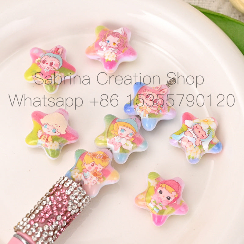 Labubu Oil Painting Star Beads Illustration Beads DIY Phone Chain Accessories Loose Beads Bag Hanging Beads Pen Materials