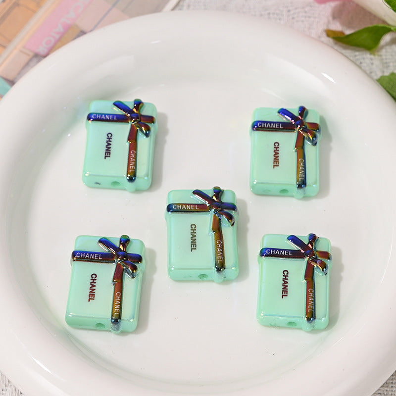 UV Electroplated Colorful Big Brand Gift Box Straight Hole Beads DIY Bead Pen Phone Chain Keychain Jewelry Material Bulk