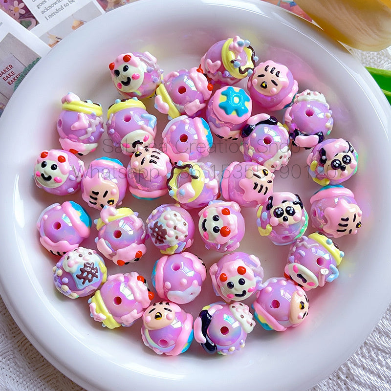 50pcs-Acrylic Heavy Hand Painted Cartoon Pig Cute Beads Car Hanger Mobile Chain DIY Accessory