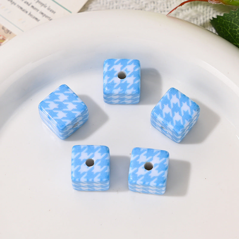 Versatile Acrylic Houndstooth 14mm Square Hole Beads DIY Phone Chain Bag Pendant Keychain Car Hanging Material