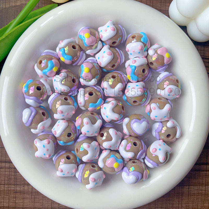 50pcs-Acrylic Heavy Hand Painted Cartoon Pig Cute Beads Car Hanger Mobile Chain DIY Accessory