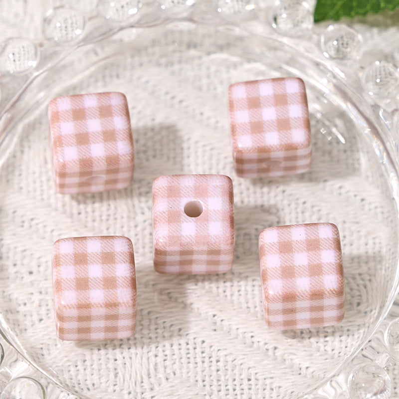 Hot-Selling Versatile Plaid Square Through-Hole Beads DIY Phone Chain Keychain Hair Rope Beaded Pen Bag Hanging Loose Beads Wholesale