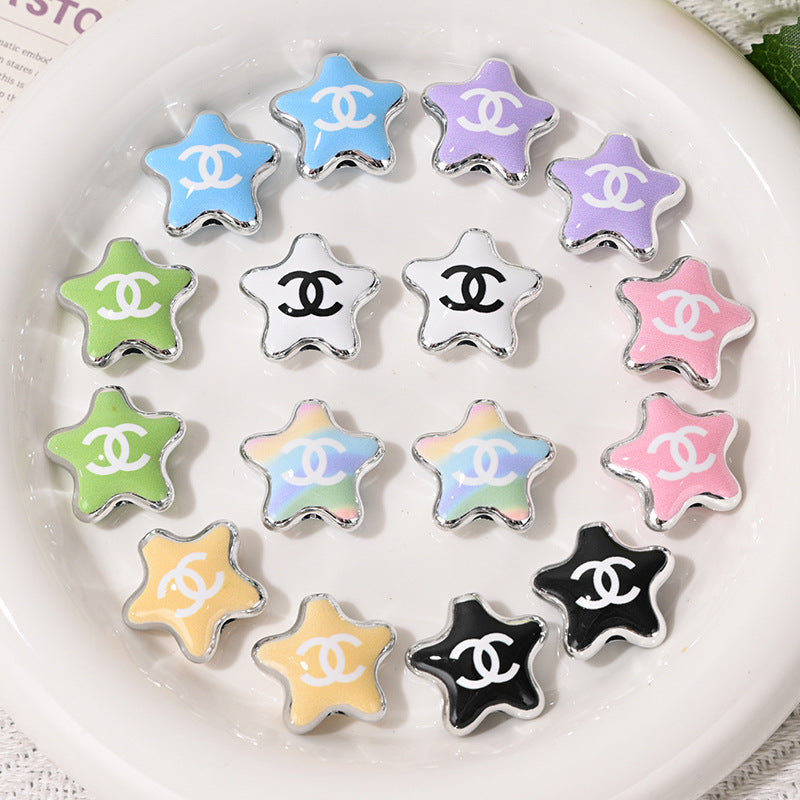 New Arrival CC Brand Double C Five-Pointed Star Hollow Beads UV Colored Double-Sided Printed DIY Mobile Phone Chain Accessories