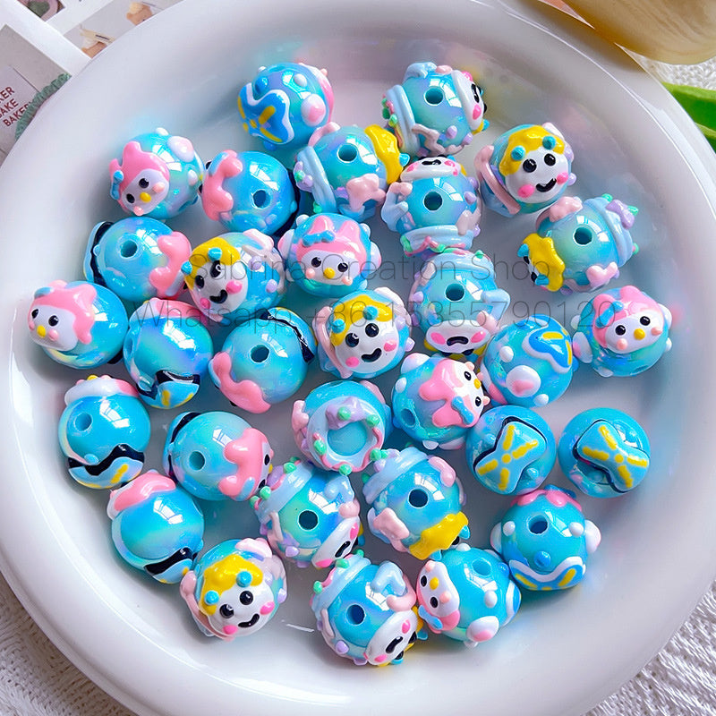 50pcs-Acrylic Heavy Hand Painted Cartoon Pig Cute Beads Car Hanger Mobile Chain DIY Accessory