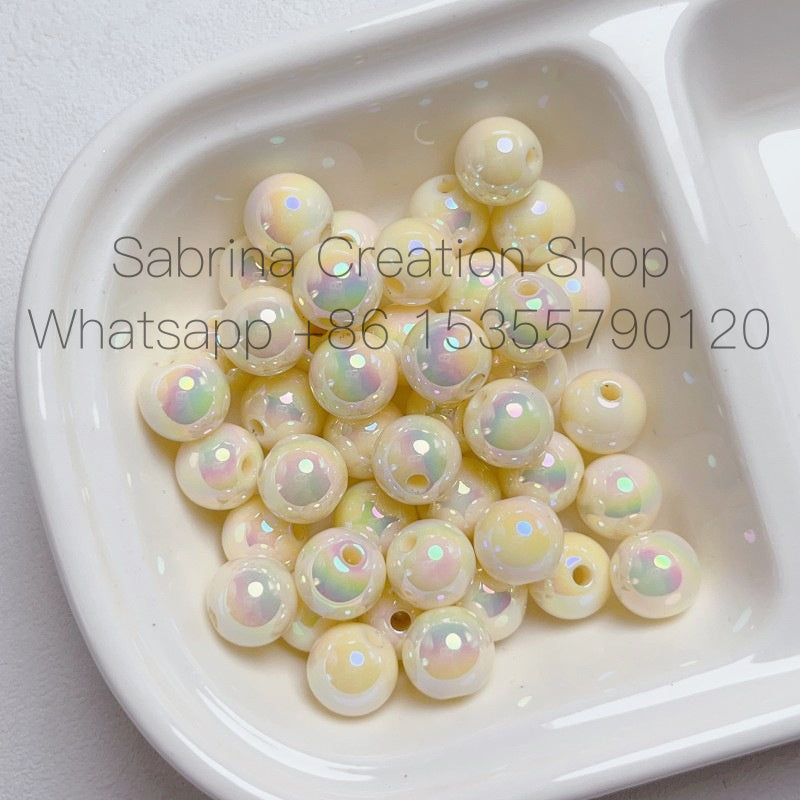 8-12mm Mabe Luminous Solid Color Straight Hole Round Beads DIY Phone Chain Necklace Beading Materials Jewelry Accessories