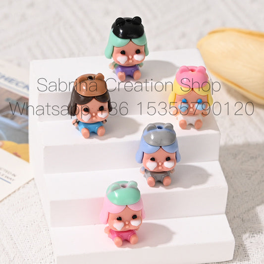 Cartoon Sitting Crying Baby Labubu with Hole Cute Rubber Beads DIY Phone Chain Accessories Soft Rubber Irregular Beads