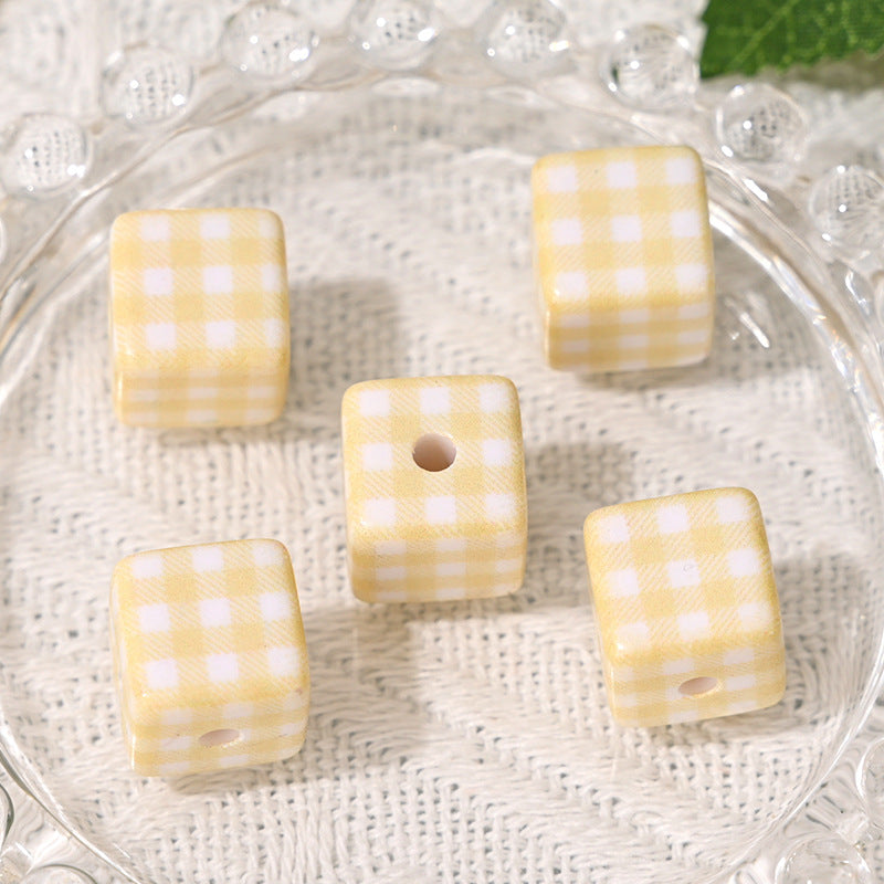 Hot-Selling Versatile Plaid Square Through-Hole Beads DIY Phone Chain Keychain Hair Rope Beaded Pen Bag Hanging Loose Beads Wholesale