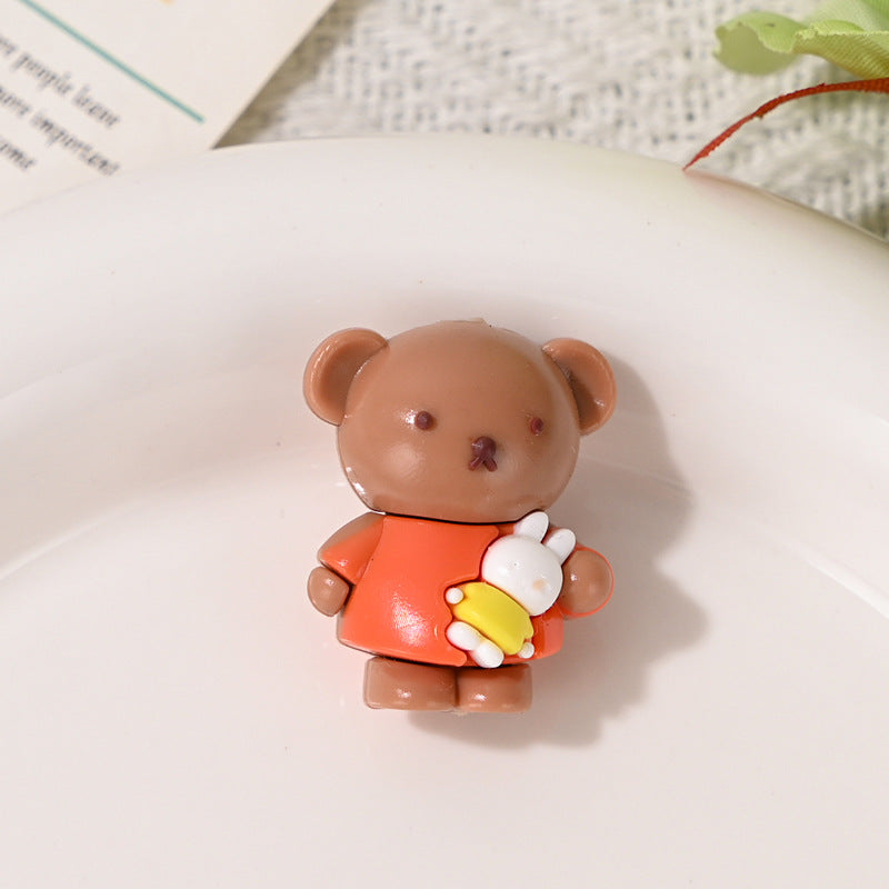 New Cartoon Soft Rubber 3D Bear Through-Hole Beads for DIY Phone Chain Keychain Bag Pendant Materials