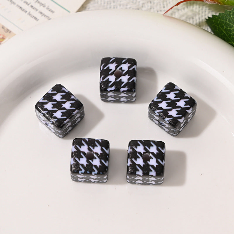 Versatile Acrylic Houndstooth 14mm Square Hole Beads DIY Phone Chain Bag Pendant Keychain Car Hanging Material