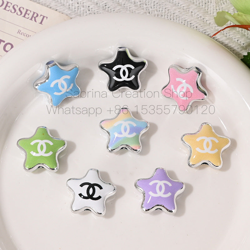 New Arrival CC Brand Double C Five-Pointed Star Hollow Beads UV Colored Double-Sided Printed DIY Mobile Phone Chain Accessories