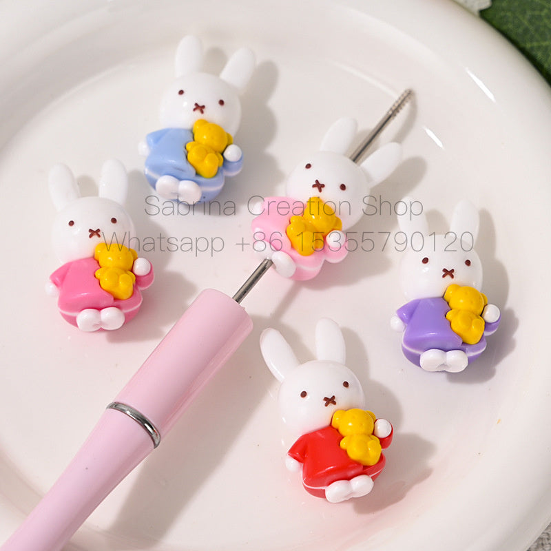 New Small Bunny Through Hole Rubber Beads Soft Glue Cute DIY Phone Chain Keychain Bag Pendant Accessories