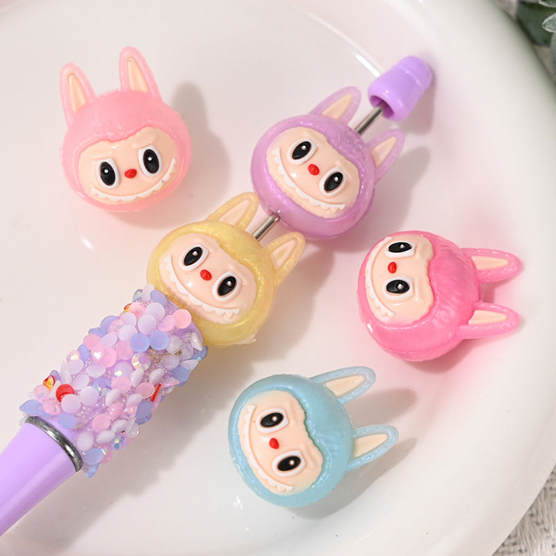 50pcs-New Soft Rubber Cartoon Labubu Head Straight Hole Beads DIY Phone Chain Accessories Children's Bracelet Beads Wholesale