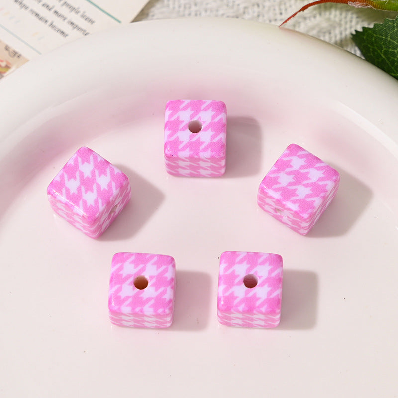 Versatile Acrylic Houndstooth 14mm Square Hole Beads DIY Phone Chain Bag Pendant Keychain Car Hanging Material