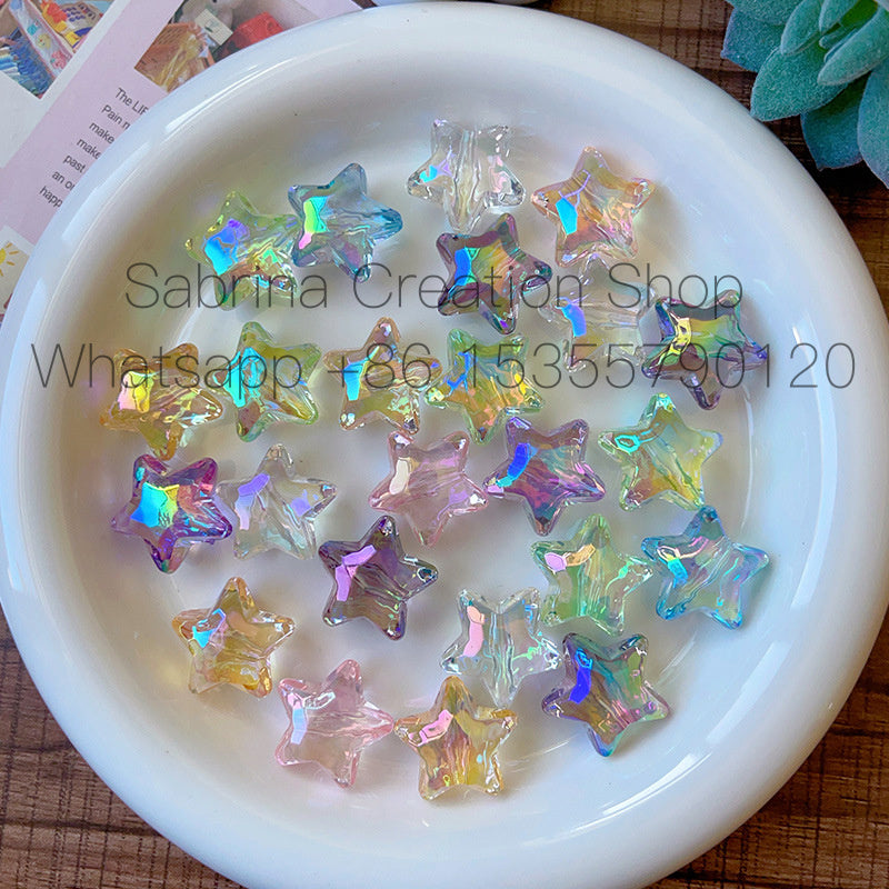 Transparent Straight Hole UV Plated Color Five-Pointed Star Beads DIY Phone Chain Accessories Wholesale Hair Tie Car Hanging Beads Pen Materials