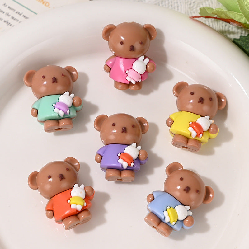 New Cartoon Soft Rubber 3D Bear Through-Hole Beads for DIY Phone Chain Keychain Bag Pendant Materials