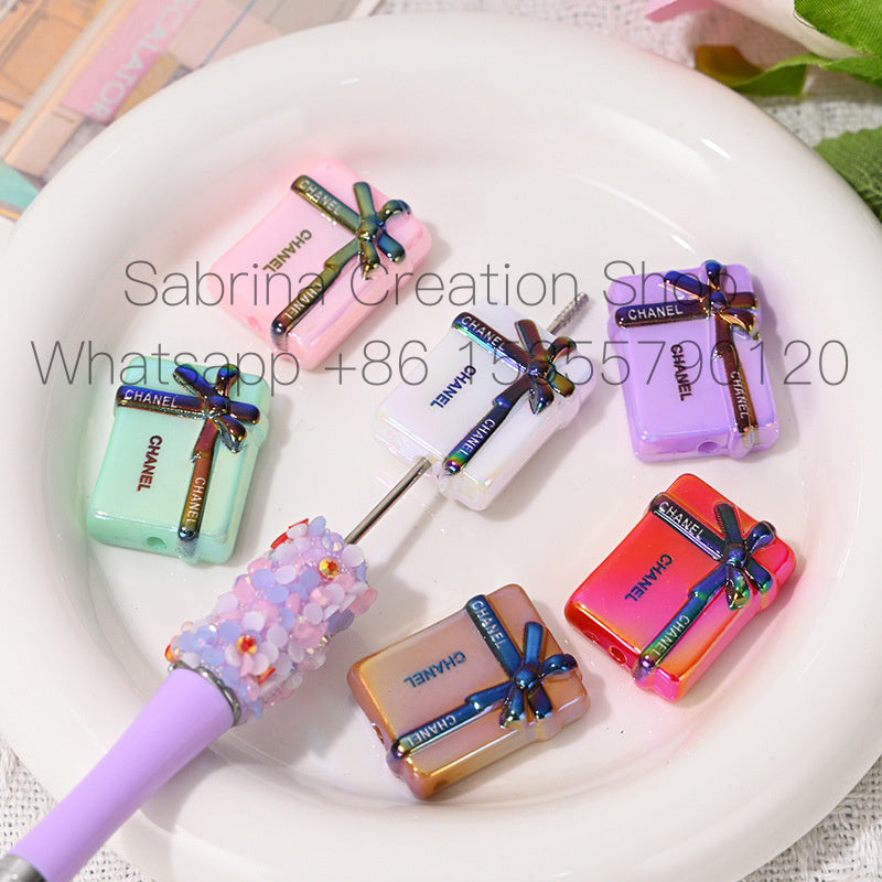 UV Electroplated Colorful Big Brand Gift Box Straight Hole Beads DIY Bead Pen Phone Chain Keychain Jewelry Material Bulk