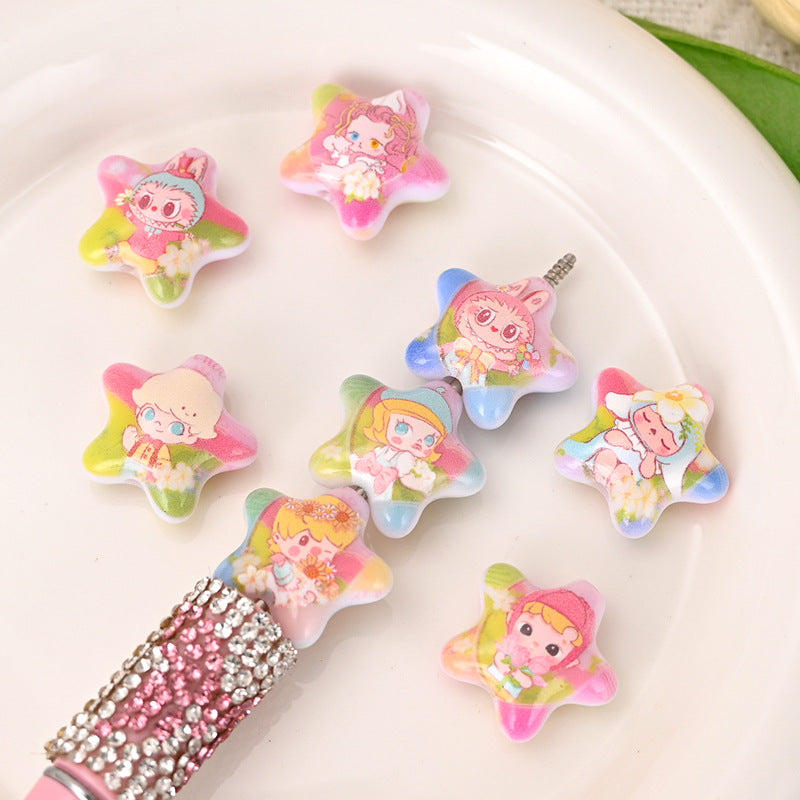 Labubu Oil Painting Star Beads Illustration Beads DIY Phone Chain Accessories Loose Beads Bag Hanging Beads Pen Materials