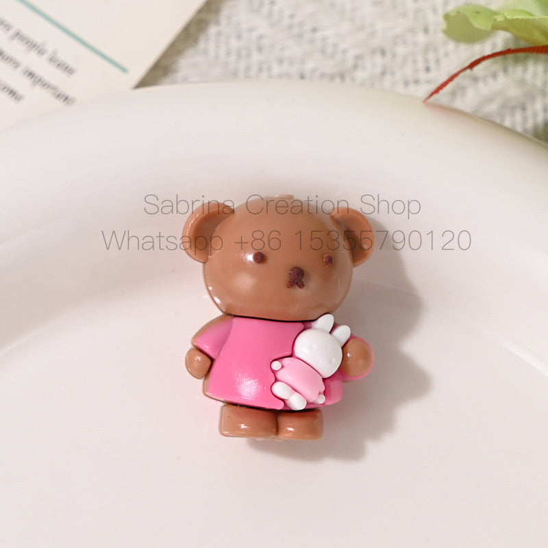 New Cartoon Soft Rubber 3D Bear Through-Hole Beads for DIY Phone Chain Keychain Bag Pendant Materials