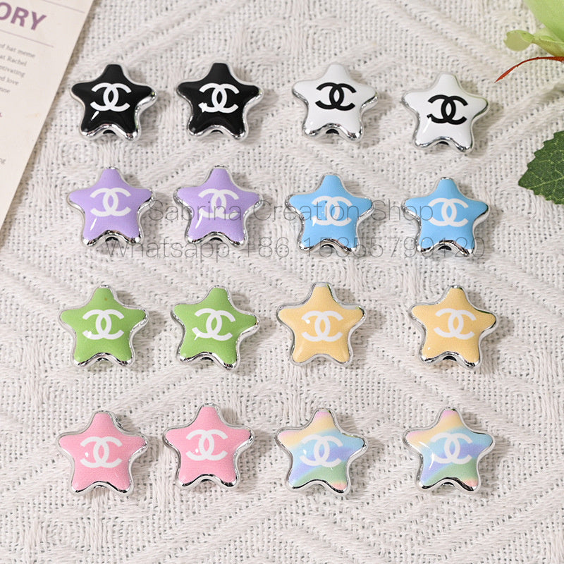 New Arrival CC Brand Double C Five-Pointed Star Hollow Beads UV Colored Double-Sided Printed DIY Mobile Phone Chain Accessories