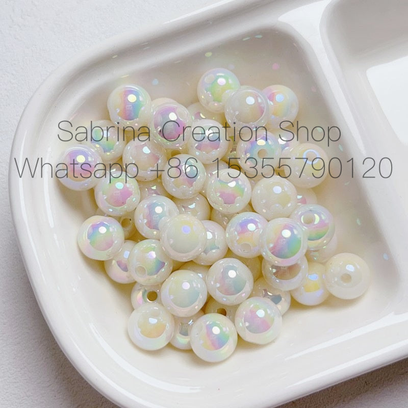 8-12mm Mabe Luminous Solid Color Straight Hole Round Beads DIY Phone Chain Necklace Beading Materials Jewelry Accessories