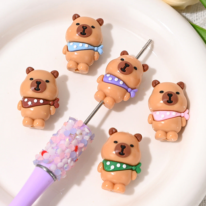 New Cartoon Beaded Cute Scarf Capybara Rubber Beads DIY Phone Chain Pen Accessories Wholesale
