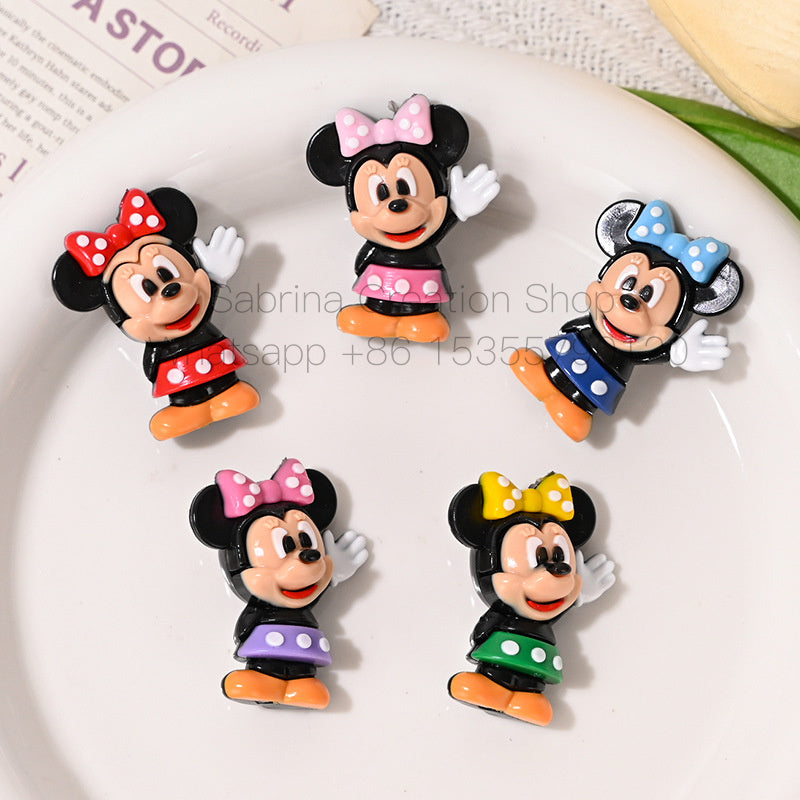 3D Dysney Minnie Rubber Beads DIY Phone Chain Accessories Beaded Pen Materials Through Hole Loose Beads Wholesale